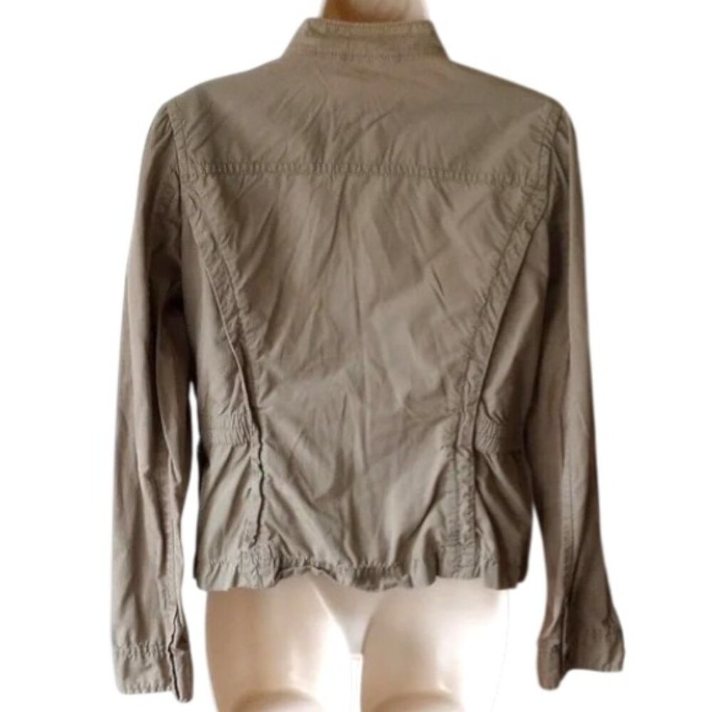 NWOT Ann Taylor Loft Cotton Utility Jacket M Khaki Military Zippers Snaps - Picture 2 of 4